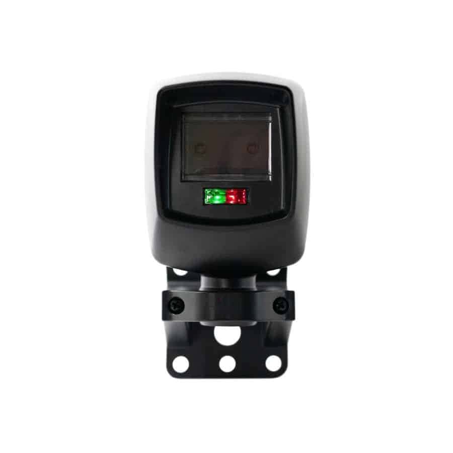 IRB-RET2 retroreflective photoeye with ball-and-socket mount, front view
